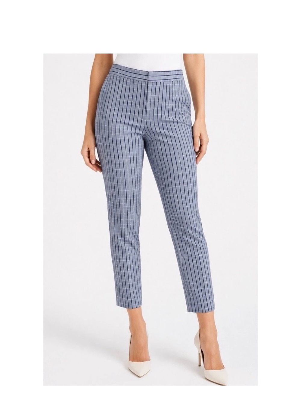 Theory Slim Ankle Pinstripe Pants in Light Blue